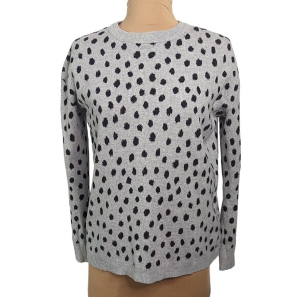 H & M Cotton Polka Dot Midweight Crew Neck Sweater Gray Black Size Small - Picture 1 of 12